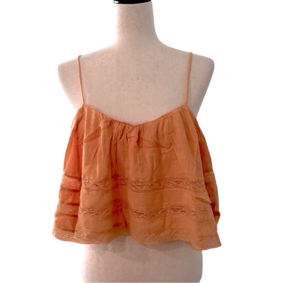 Free People Home Again Cami Size Medium Orange Lace Tank Top New with Tags - Picture 1 of 11